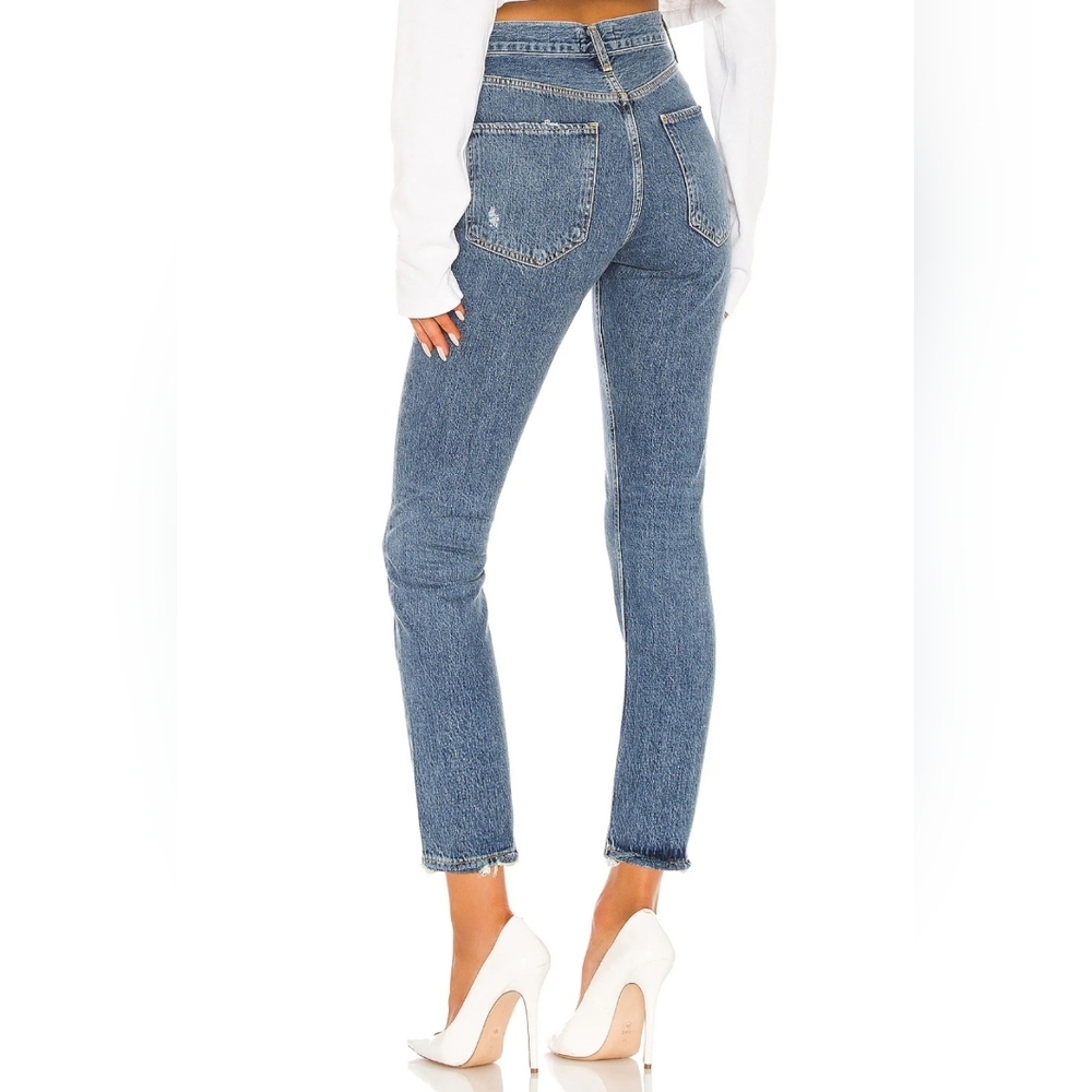 Agolde Riley High Rise Straight Crop Denim Women's Blue Jeans Size 28